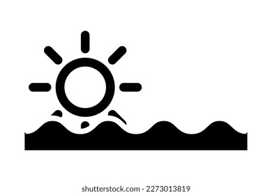 Sun rising from the mountain silhouette icon. Vector.