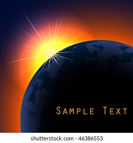 Sun rising over planet background with copy space. EPS 10 file.