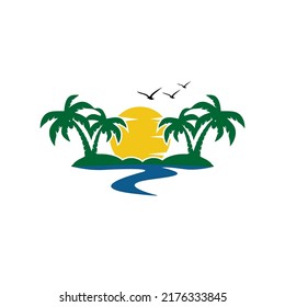 SUN AND RIVER COCONUT TREE LOGO