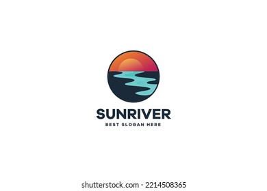 Sun River Logo Illustration Vector Template