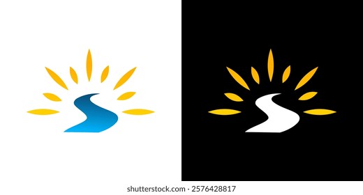 Sun river or road icon logo sunrise water or path travel vector