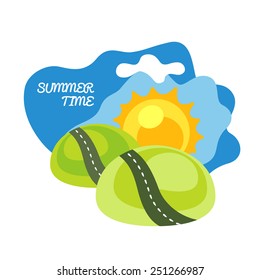Sun road vector illustration. No gradients, isolated on white. Text can be changed. 