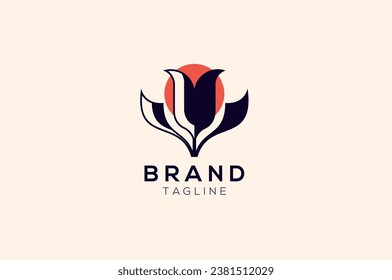 sun and rose flower vector template logo design