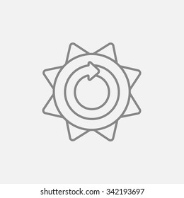Sun with round arrow line icon for web, mobile and infographics. Vector dark grey icon isolated on light grey background.