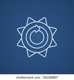 Sun with round arrow line icon for web, mobile and infographics. Vector light blue icon isolated on blue background.
