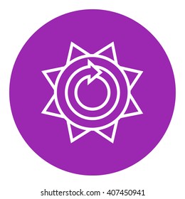 Sun with round arrow line icon.