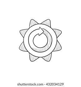 Sun with round arrow vector sketch icon isolated on background. Hand drawn Sun with round arrow icon. Sun with round arrow sketch icon for infographic, website or app.