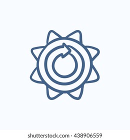Sun with round arrow vector sketch icon isolated on background. Hand drawn Sun with round arrow icon. Sun with round arrow sketch icon for infographic, website or app.