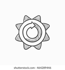Sun with round arrow vector sketch icon isolated on background. Hand drawn Sun with round arrow icon. Sun with round arrow sketch icon for infographic, website or app.