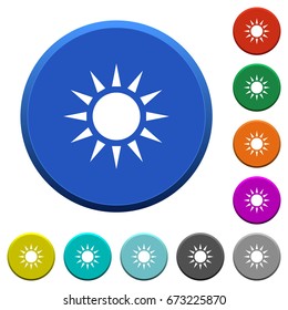 Sun round color beveled buttons with smooth surfaces and flat white icons