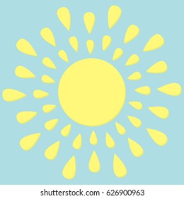 Sun round icon. Yellow rays of light. Cute cartoon shining object. Hello summer. Blue background. Flat design Vector illustration