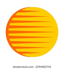 Sun round symbol with horizontal shadow thin cloudy lines. Sharp edge triangle parallel lines on big yellow sunshine silhouette. Round window spot with blinds shadow under sunlight.