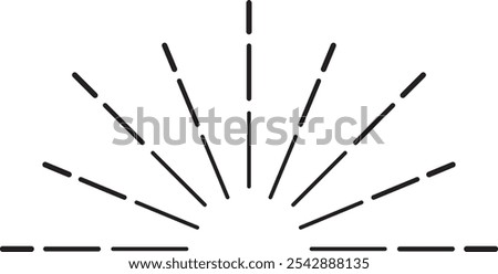 Sun s rays reaching up from horizon, creating a beautiful semicircle of dashed lines symbolizing new day and positive outlook