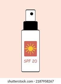 Sun Safety Cream. Cosmetic Product For Protecting Skin From Ultraviolet Radiation. Health And Beauty Care, Hygiene. Lotion Or Spray In White Bottle. Poster Or Banner. Cartoon Flat Vector Illustration