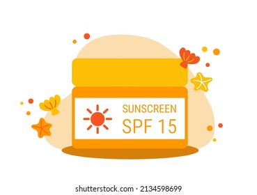 Sun Safety. Cream, Tube And Bottle Of Sunscreen Product With SPF: Lotion. Hand Drawn Summer Cosmetic. Sunblock, Skin Protection, Skin Care Products. Vector Illustration Isolated On White Backdrop