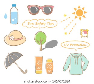 Sun Safety Illustration For Summer. Healthy Skin Care Concept