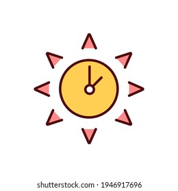 Sun safety RGB color icon. Skin damage, cancer. Severe sunburns. Hours with most intensive sunshine. Excessive UV light exposure. Sun poisoning. Ultraviolet radiation. Isolated vector illustration