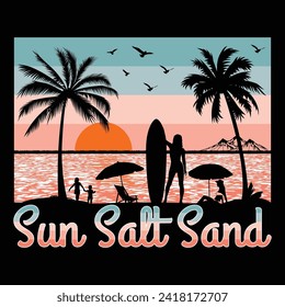 Sun Salt Sand Surfing Beach Sunset Summer Sublimation T-Shirt Design