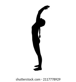 Sun salutating yogi woman silhouette. Hatha yoga back bend pose. Vector illustration in white background