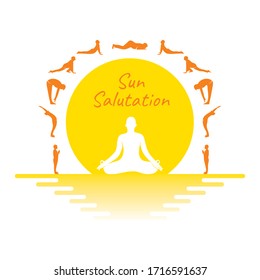 sun salutation doing men different pose, Illustration of international yoga day