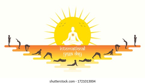 sun salutation doing men different pose, Illustration of international yoga day