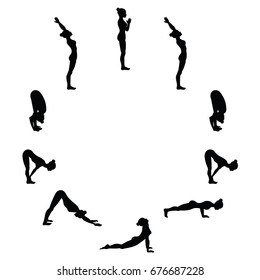Sun Salutation. Surya Namaskara A. Yoga Sequence. Vector Illustration