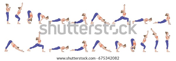 Sun Salutation Surya Namaskara B Yoga Stock Vector (Royalty Free ...