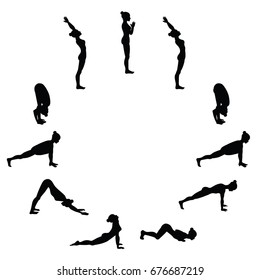 Sun salutation. Surya namaskara. Yoga sequence Vector illustration