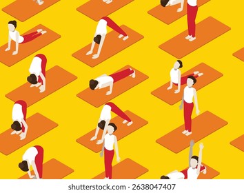Sun Salutation Yoga Isometric Poses Seamless Pattern Background Wallpaper