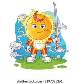 la caricatura de sun samurai. vector de mascota de dibujos animados