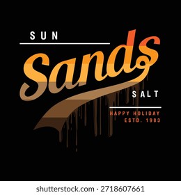 Sun Sand Sunset Beach Season Tema Diseño gráfico de Vector Varsity para imprimir y para otros usos