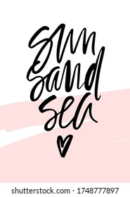 Sun sand sea hand lettering card