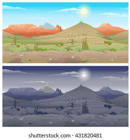 The sun in the sandy desert. Vector illustration.