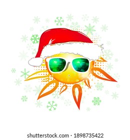 The sun in santa claus hats. Vector illustration