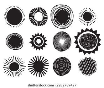 Sun scandinavian style boho illustration set isolated doodles