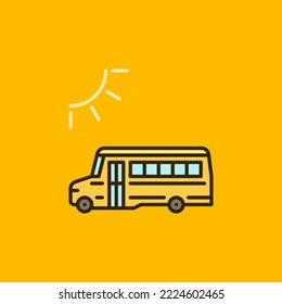 Sun and School Bus vector concept colored icon on yellow background