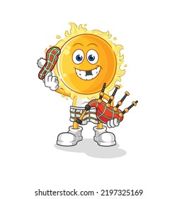 the sun scottish with bagpipes vector. cartoon character