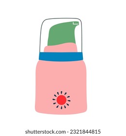Sun screen cosmetics bottle isolated on white background. Flat vector illustration.