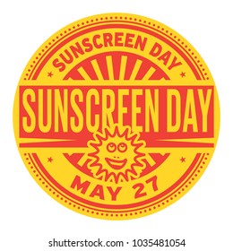 Sun Screen Day, May 27, rubber stamp, vector Illustration