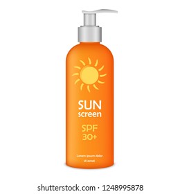 Sun screen lotion icon. Realistic illustration of sun screen lotion vector icon for web design isolated on white background