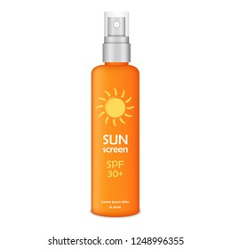Sun screen spray icon. Realistic illustration of sun screen spray vector icon for web design isolated on white background