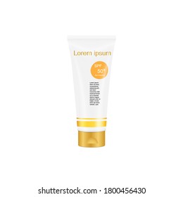 Sun screen tube mockup for cosmetics with cap.,  Front view., Vector illustration