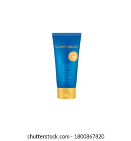 Sun screen tube mockup for cosmetics with cap.,  Front view., Vector illustration