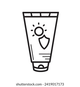 Sun screen vector icon illustration isolated on square white background. Solar light block for skin health. Simple flat monochrome black and white cartoon art styled drawing.
