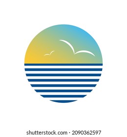 Sol y mar, diseño de composición abstracta, logotipo. Ilustración vectorial.
