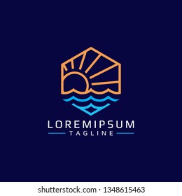 Sun and Sea abstract monoline vector emblem 