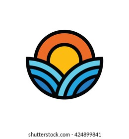 Sun and sea. Abstract vector icon.