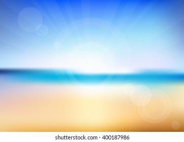 Sun, sea and beach blurred background.