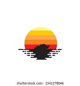 Sun, sea and boat logo vector for inspiration