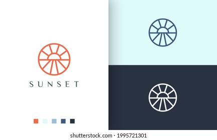 sun or sea circle logo in simple line art and modern style